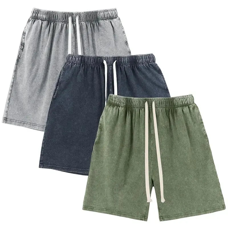 Men’s Washed Cotton Workout Shorts with Pockets