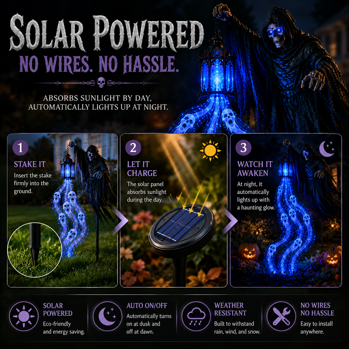 Solar powered Soul Harvester Halloween setup
