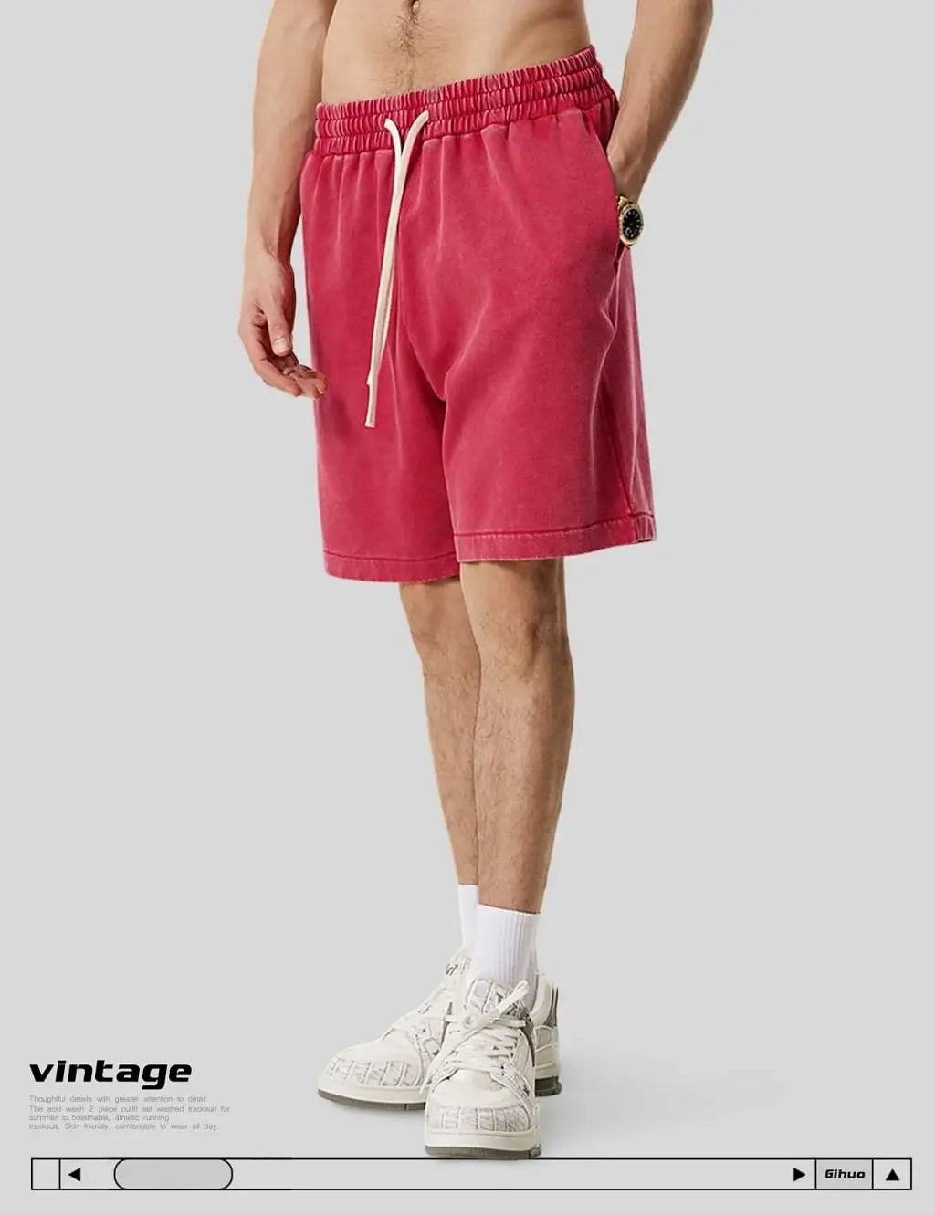 Men’s Washed Cotton Workout Shorts with Pockets